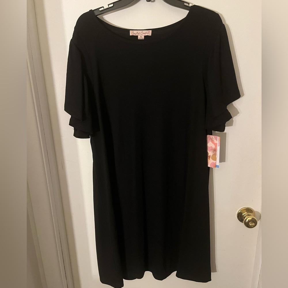 Black Ribbed Coastal Comfort Dress